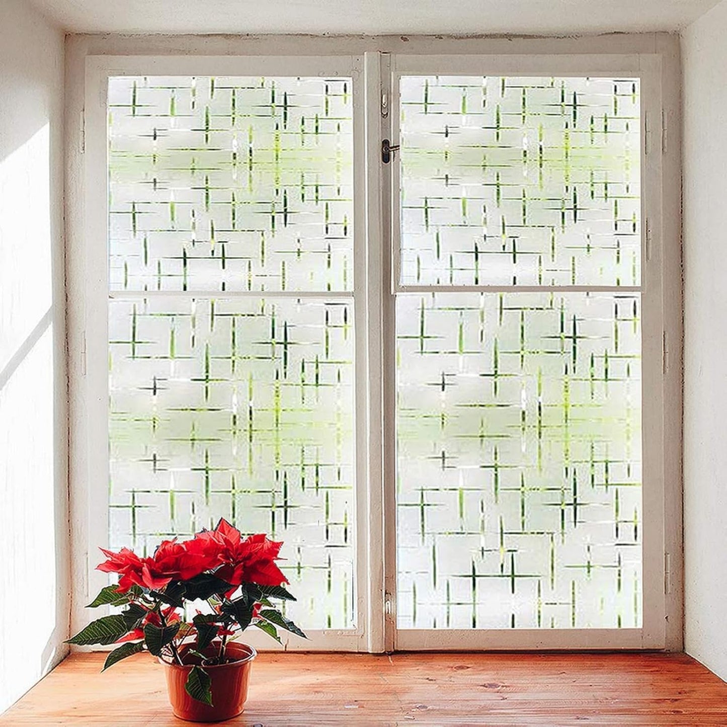 Finnez Frosted Window Film Non-Adhesive, Frosting Privacy Film for Glass Windows, Self Static-Cling Decorative Window Cling for Home Office UV Protection Cross Pattern, 23.6 x 157.4 inches