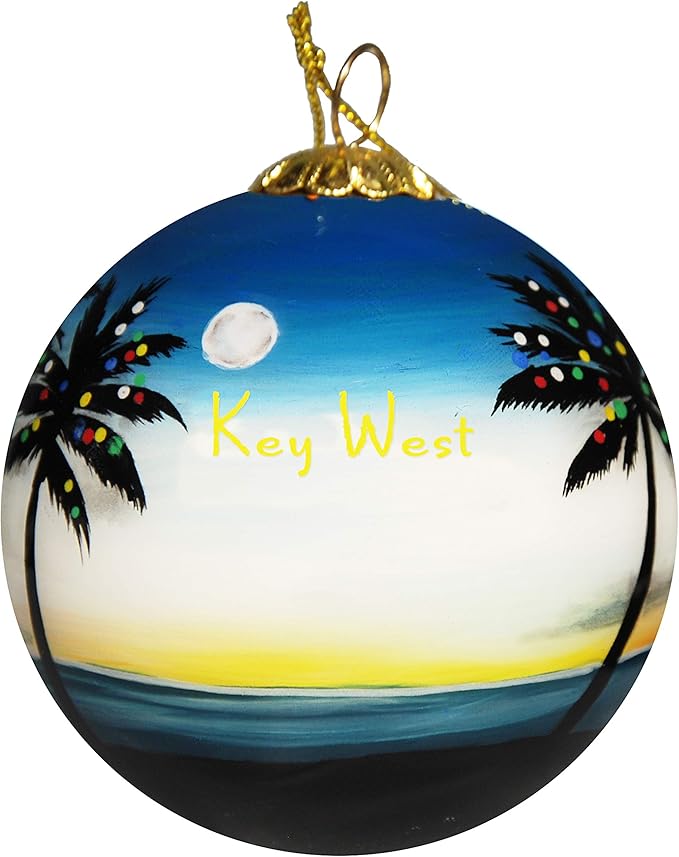 Blown Glass Christmas Ornament | Palm Trees with Lights Key West | Hand Painted Inside | Original Art | Includes Gift Box