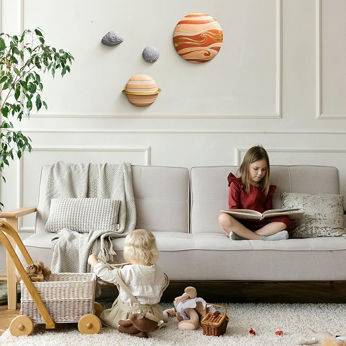 4Pcs Outer Space Planets Wall Decor Cute Wall Sculptures Astronauts Galaxy Nursery Decor, 3D Outer Space Theme Bedroom Wall Decorations for Kids Room Boys Room