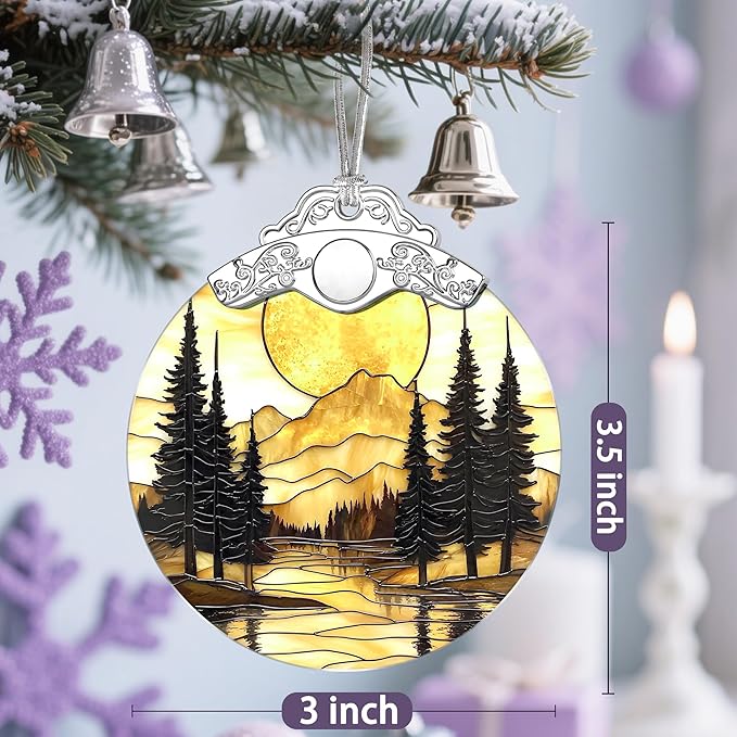 Stained Glass Ornament, Christmas Ornaments, Christmas Decorations for Tree, Holiday Ornament, Gifts for Nature Lovers, Holiday Party Gifts, Gift Ideas & Xmas Gift - Mountain Sunset