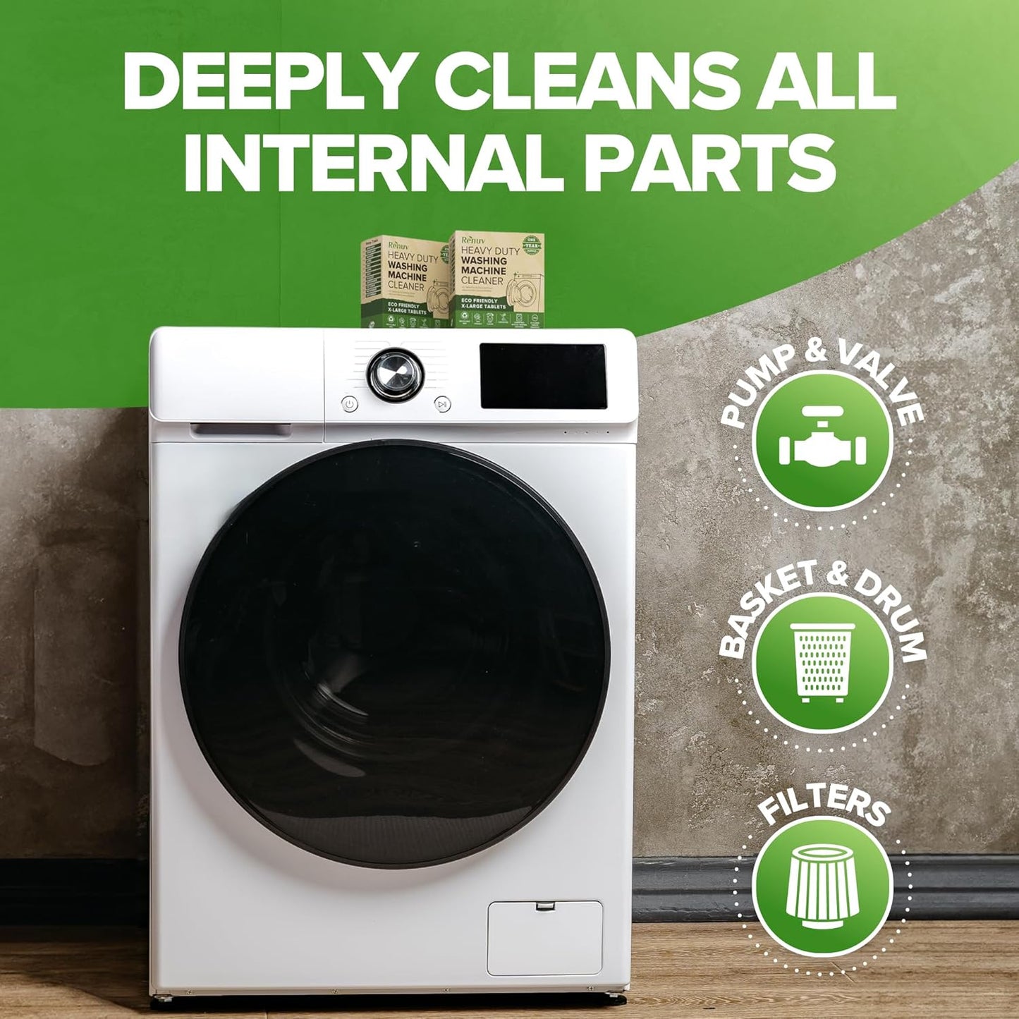 Heavy Duty Washing Machine Cleaner and Descaler - Deep Cleaning Tablets For Front Load or Top Load Washer (12 XL Tablets - One Year Supply)
