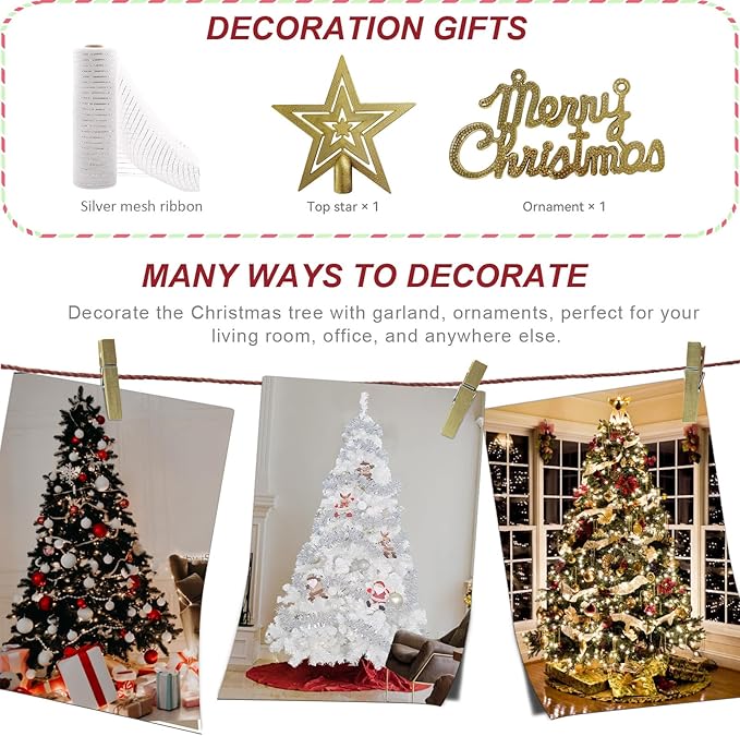 BESTHLS 6 feet White Christmas Tree Artificial Christmas Pine Tree for Holiday Decoration with Metal Stand and 800 Branch Tips White