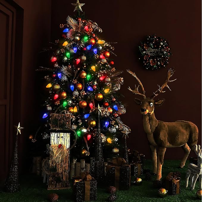 Anycosy Christmas Lights, 29.5 FT 60 LEDs C7 Battery Operated Strings Lights 8 Modes with Auto On/Off Time for Xmas Tree Garland Garden Patio Indoor Outdoor Christmas Decorations