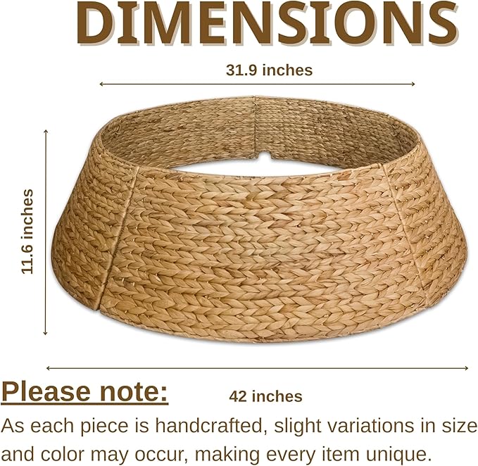 42" Wicker Christmas Tree Collar for Artificial Trees, Tree Basket Skirt for 9ft, Farmhouse Base Cover for Pencil,Extra Large Christmas Tree Collars, Handwoven from Seagrass