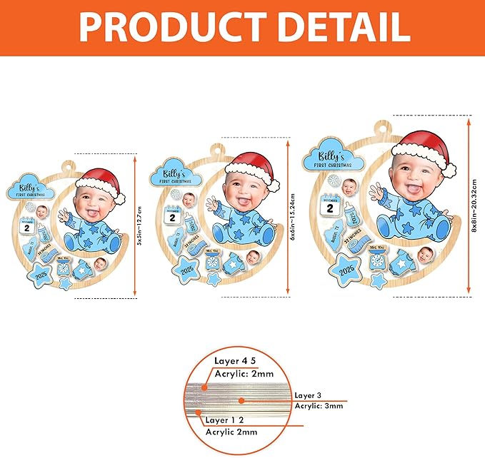 Personalized Baby's First Christmas Shaker Ornament 2025 - Customized Photo Ornament - Custom Birth Stats Keepsake Ornaments - Xmas Tree Decor - Gifts for Christmas