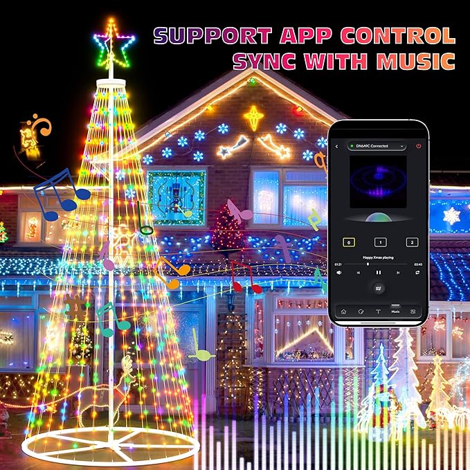 Led Outdoor Christmas Tree, 12.8 FT Prelit Smart Outside Christmas Tree Light Show App Control with 660 LED Lights Color Changing Sync APP & Remote Control Lighting