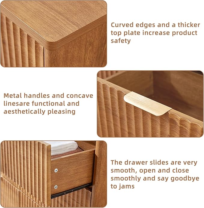 LEYAOYAO Fluted 6 Drawers Dresser Set of 2, 48" Wide Modern Chest of Drawers with Wood Grain Top, Curved Profile Design, Dresser TV Stand, Wooden Drawer Organizer for Bedroom, Living Room,Brown