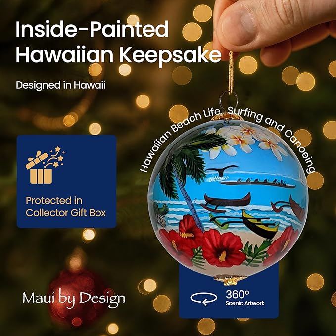 Hawaiian Beach Life Collectible Hawaiian Ornament Hand-Painted Glass with Gift Box NB/H