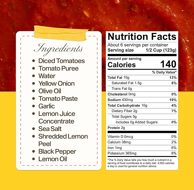 Sauz | Summer Lemon Marinara Pasta Sauce, 25 Oz Jar (2-Pack), Fresh Citrus Zest, Gluten-Free, Non-GMO, Multi-Use Tomato Sauce with Clean Ingredients – Small Batch Fresh Tomato Sauce