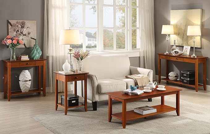 Convenience Concepts American Heritage End Table with Drawer and Shelf, Cherry, 18 in x 18 in x 26 in