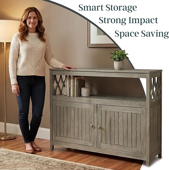 DTY Outdoor Living Longs Peak Eucalyptus Wood Sideboard Table, Outdoor Buffet Cabinet with Storage, Driftwood Gray Weather-Resistant Finish