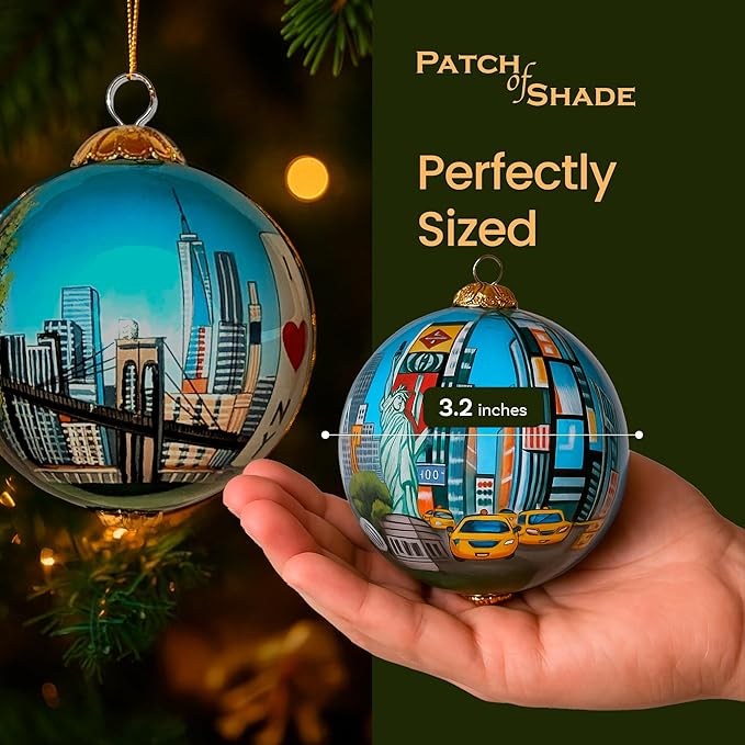 New York City Christmas Ornament Hand Painted from Inside with Decorative Gift Box