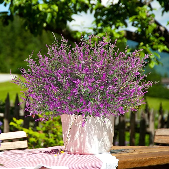 42 Pcs Fake Lavender Flowers Outdoor UV Resistant Faux Plastic Lavender Flowers No Fade Artificial Lavender Purple Plants for Outside Garden Porch Window Box Hanging Planter Decor (Fushia)