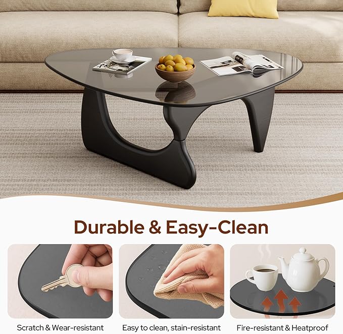 Modern Glass Coffee Table, Mid Century Triangle Coffee Table for Living Room Bedroom Reception Office Tables