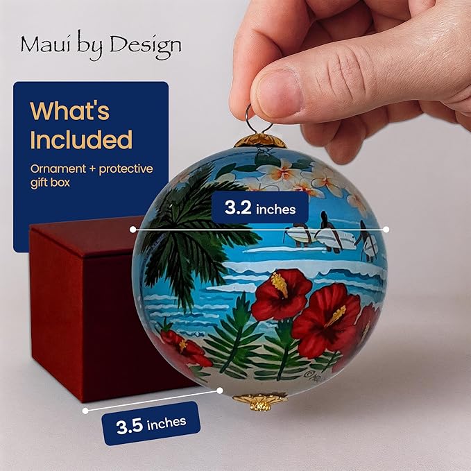 Maui Beach Life Collectible Hawaiian Ornament Hand-Painted Glass with Gift Box NB/M