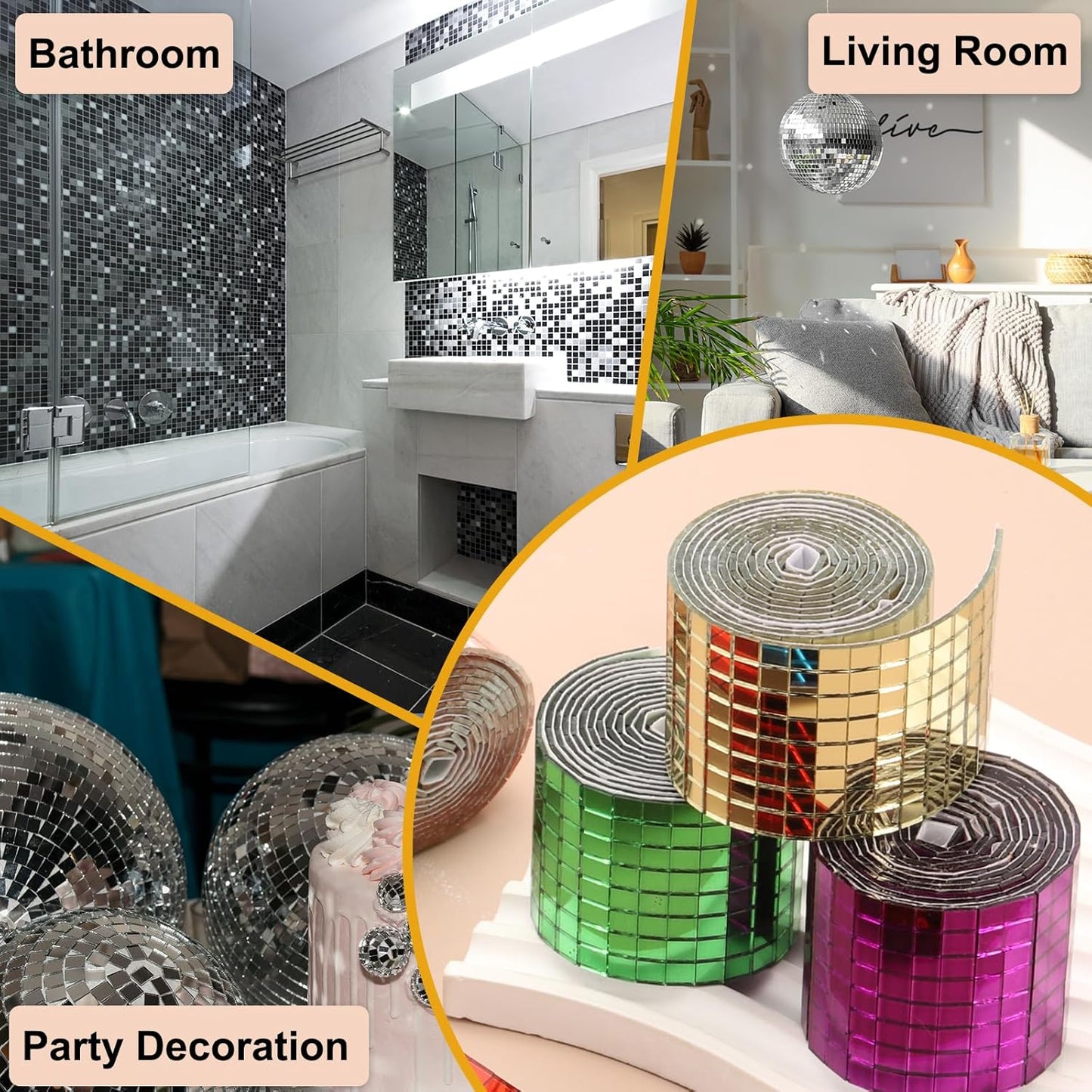 PATIKIL 5x5mm Self Adhesive Mirrors Mosaic Tiles, 3600 Pcs Square Mini Glass Mosaic Disco Tile Sticker for DIY Craft Disco Ball Party Decoration, Rose Gold