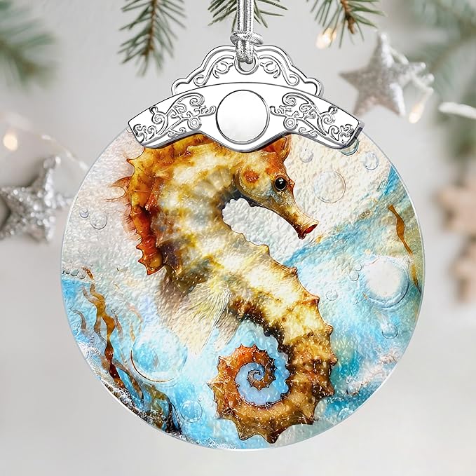 Christmas Ornaments: Stained Glass Ornament, Christmas Tree Ornament, Hanging Ornaments for Home Decor & Xmas Tree Decorations – Exquisite Holiday Decor, Gifts & Holiday Present - Seahorse