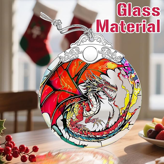 Stained Glass Ornament, Christmas Ornament, Hanging Ornaments for Home Decor & Christmas Tree Ornaments – Exquisite Holiday Decor, Xmas Gifts & Holiday Present - Fantasy Dragon