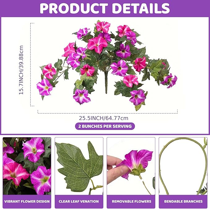 2-Piece Artificial Flowers for Outdoors - uv Resistant Faux Flowers for Outdoor planters with Realistic Leaves - Simple and Warm Home Decor for Living Room or Party (Red)