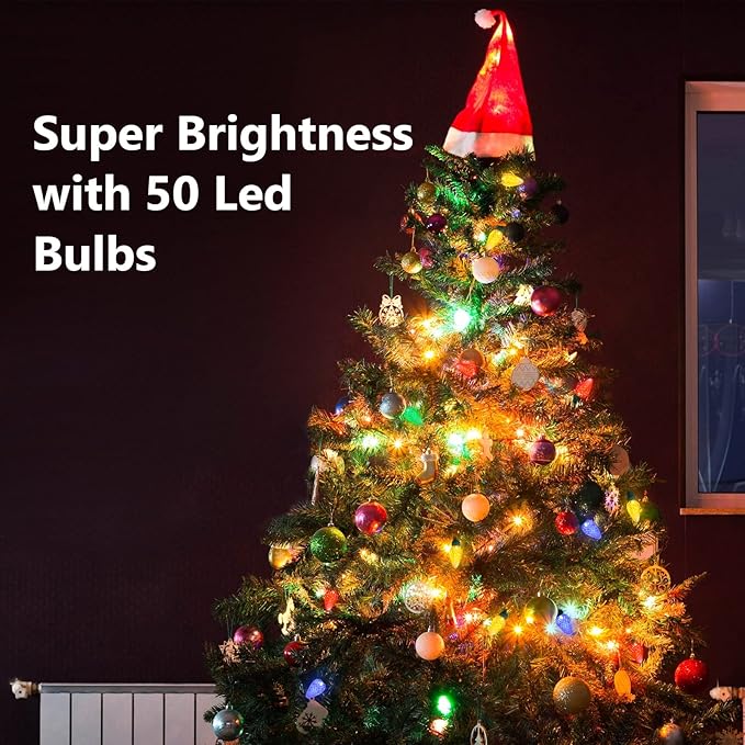 2-Set C7 Led Christmas String Lights, 25.16ft 50 LED Waterproof Decorative Light Strand, Extendable Green Wire String Lights for House, Christmas Tree, Patio, Party Decoration, Multicolor