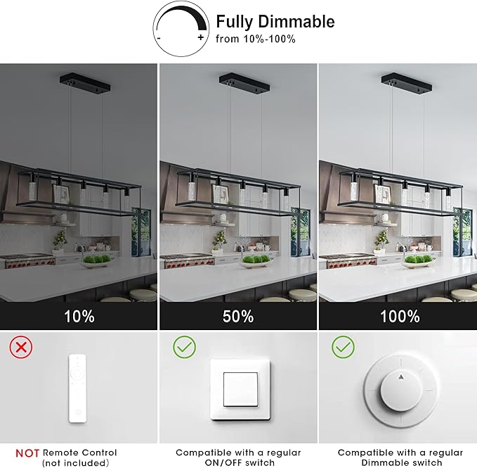 LED Linear Pendant Light with Bubble Bulb, Dimmable Farmhouse Dining Room Light Fixture, 39" 25W Linear Dining Room Light, 3000K-6000K for Kitchen Island, Dining Table (Black)