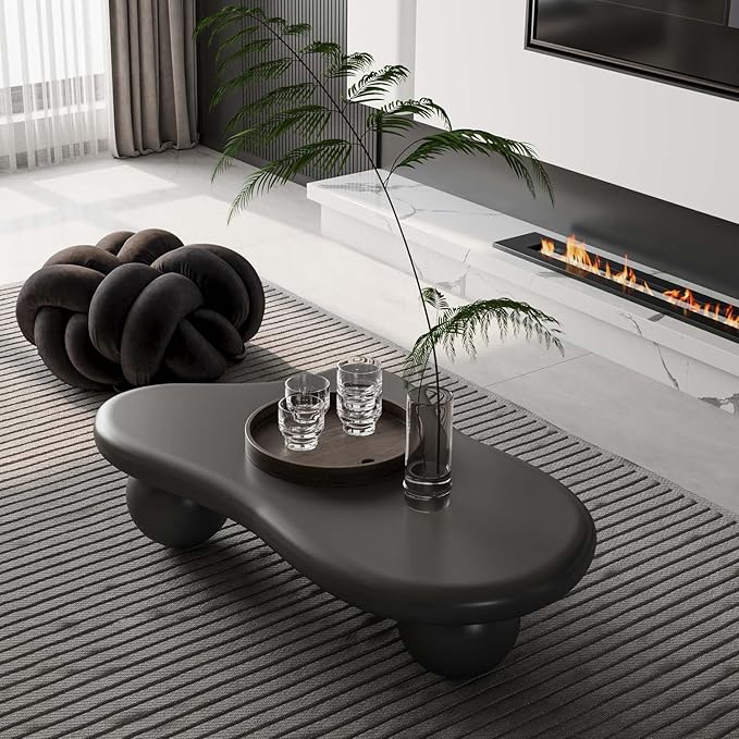 Modern Cloud Coffee Table with 3 Ball Legs, Cute Irregular Shaped Coffee Table, Low Center Table Tea Table for Living Room Apartment (47.2''L × 31.5''W × 13.78''H)