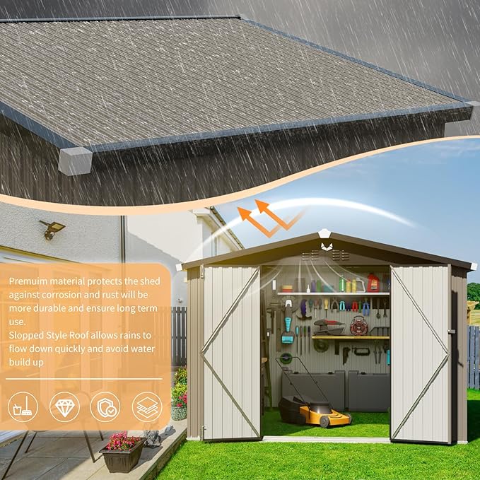 Metal Storage Shed 10x12,Outdoor Storage Building,Large Backyard Sheds with Lockable Doors,Waterproof Outside Storage Shed