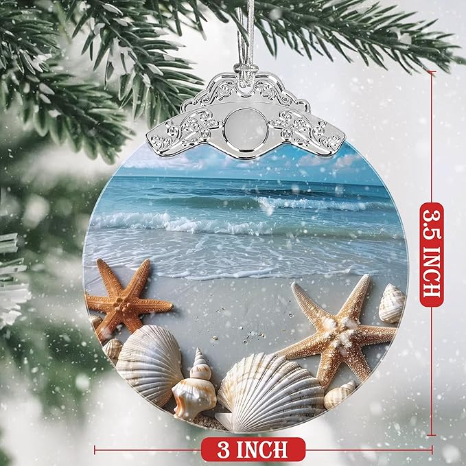 Christmas Decorations Ornaments, Stained Glass Ornament, Christmas Tree Ornaments, 2025 Gift Ornament, Xmas Gift for Friend Family Coworker - Starfish and Seashells