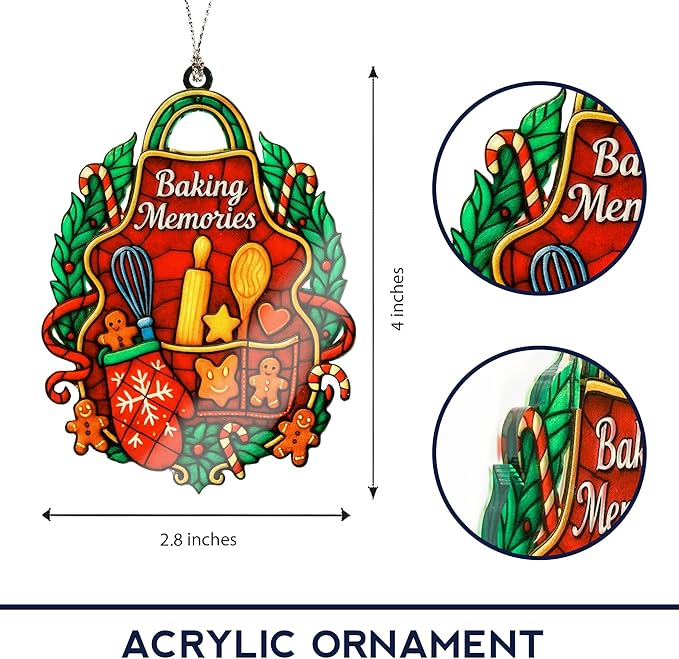 Baking Ornament – Christmas Kitchen Decor – Holiday Baking Gift - Baker Card Xmas Gift – Suncatcher Effect Stained Glass Window – Car Hanging