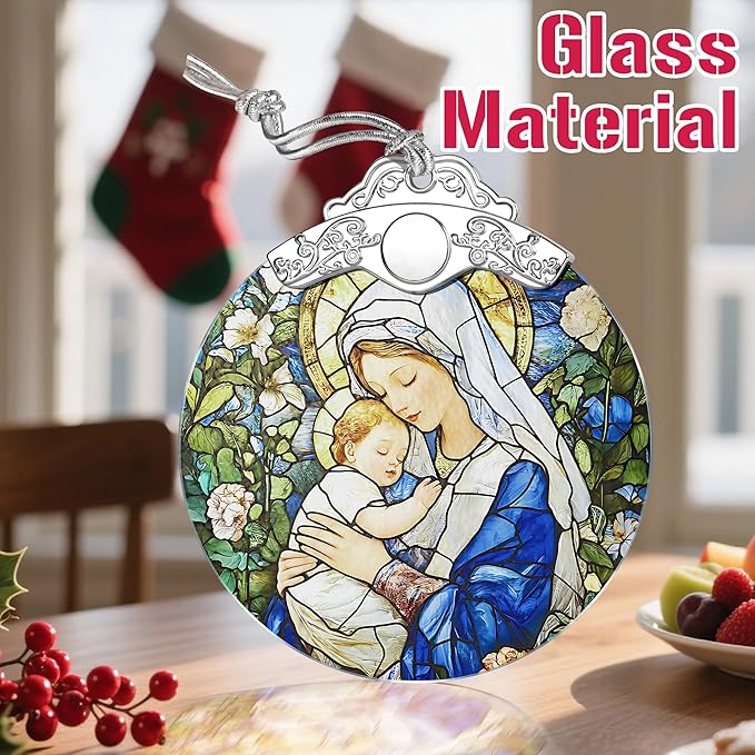 Religious Stained Glass Ornament, Christian Christmas Ornament, Hanging Ornaments for Home Decor & Christmas Tree Ornaments – Holiday Decor, Xmas Gifts & Holiday Present - Virgin Mary