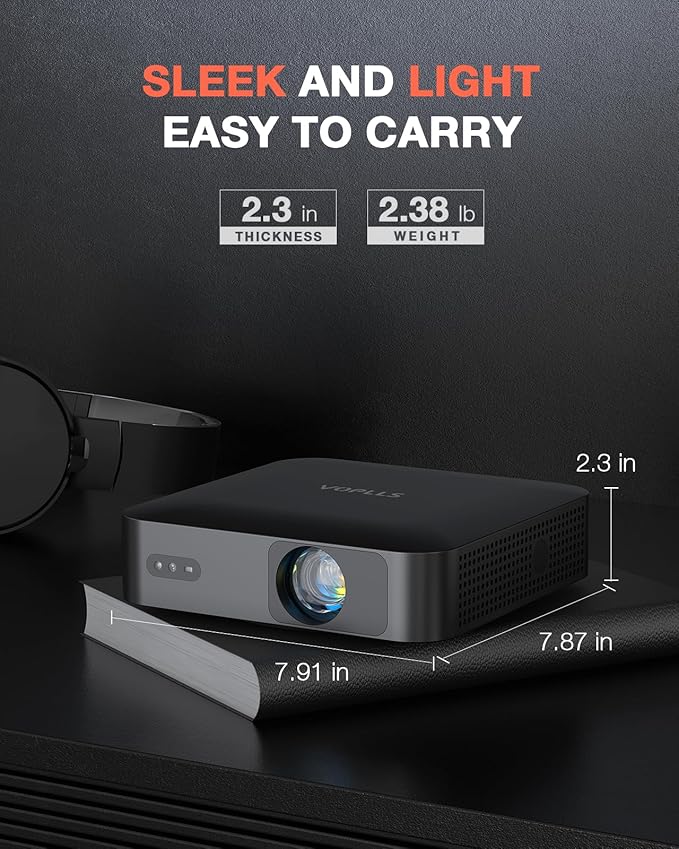 【Native 1080P】Smart Mini Projector with WiFi and Bluetooth, Auto Focus & Keystone Portable Outdoor Projector, VOPLLS 4K Support Home Theater Movie Proyector