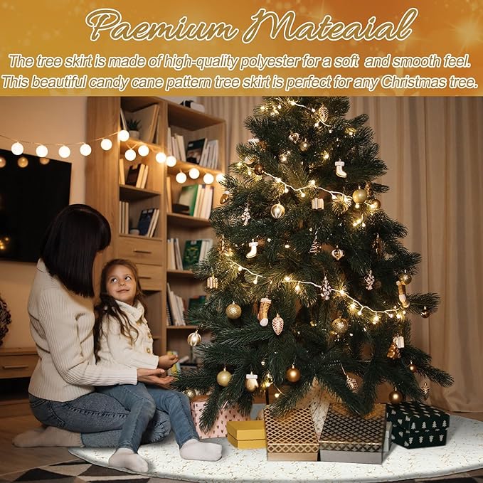 Libima 84 Inch Large White Christmas Tree Skirt with Gold Sequin Snowflakes Plush Faux Fur Christmas Tree Skirt for Xmas Holiday Winter Decorations