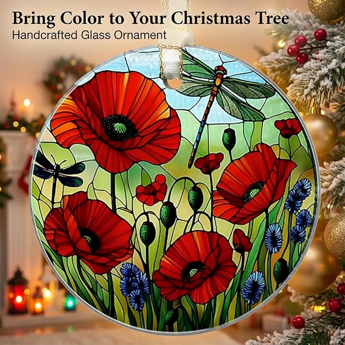 Dragonfly Christmas Ornaments 2025, Stained Glass Christmas Tree Decorations, Exchange for Women, Men, Collectible Dated Year Ornaments for Tree - Glass Hanging Ornament