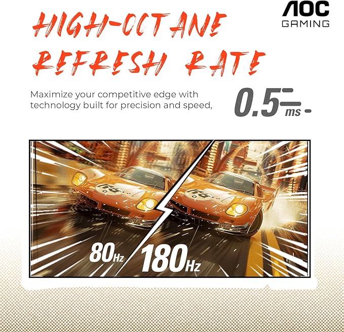 AOC C27G4H 27" Curved Gaming Monitor, FHD 1080p, 180Hz, Adaptive Sync, Height Adjustable, 3-Year Zero Dead Pixel Guarantee, Black, Xbox PS5 Switch Compatible