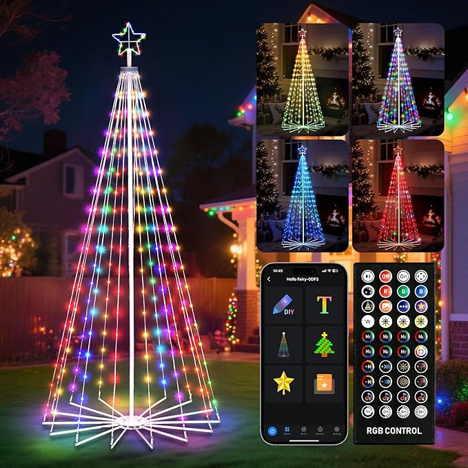 Smart Christmas Cone Tree LED Light, 12ft 832 LED Music Sync with Remote APP and Local Control, Pattern and Text Displayable, 16 Million Colors Light Show Tree for Indoor Outdoor Decorations
