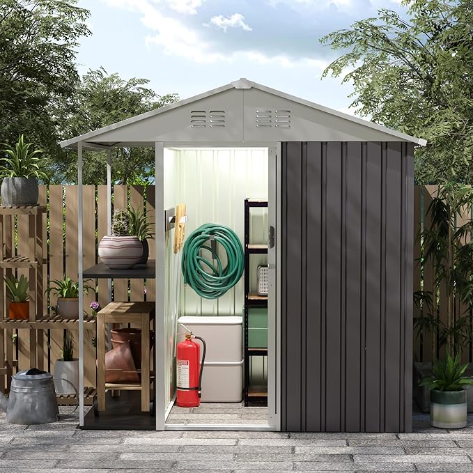 6 x 4 FT Outdoor Metal Storage Shed Garden Shed with Side Storage Rack Suitable for Garden Bike, Waterproof Shed,Tool Metal Storage Shed for Backyard, Patio
