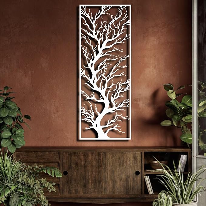 ENJOYOO Metal Wall Art Tree, Metal Tree Branch Wall Deco for Living Room, Garden, Outdoor (Black, 35×14in/90×35cm, metal wall art)