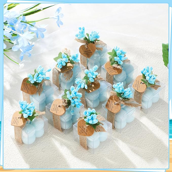 MTLEE 30 Sets Mini Bubble Candles Wedding Favors Gifts for Guests 1.57" x 1.38" Bubble Candles with Cards Dried Flowers DIY Gift Set for Baptism Party Bridal Shower Thank You Gifts (Blue)