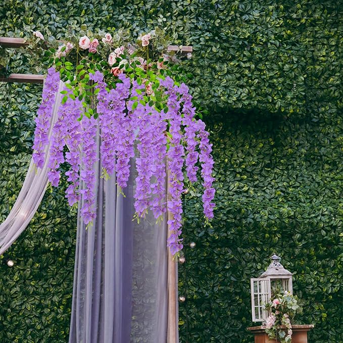 U'Artlines 24 Pack (Total 86.4 Feet) Artificial Fake Wisteria Vine Rattan Hanging Garland Silk Flowers String Home Party Wedding Decor (24, Purple)