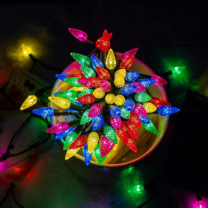 Dazzle Bright C6 Battery Operated Christmas Lights, 4 Pack Total 200LED 68FT Multi-Colored Lights with 8 Modes, Waterproof Christmas Decorations for Xmas Indoor Outdoor Yard Tree House Decor