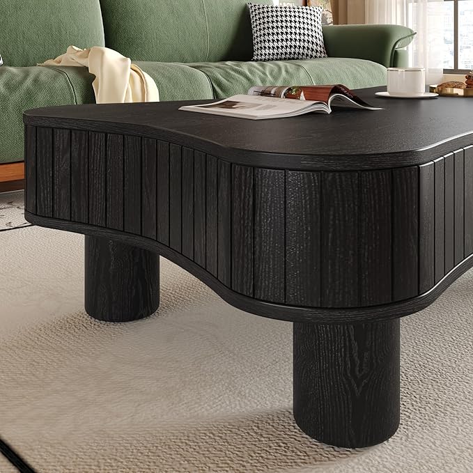 WILLIAMSPACE 42" Lift Top Coffee Table with Hidden Storage, Modern Luxury Wooden Center Table with Silent Hydraulic Lift, Curved Safety Corners, Accent Side Tea Table for Living Room, Black