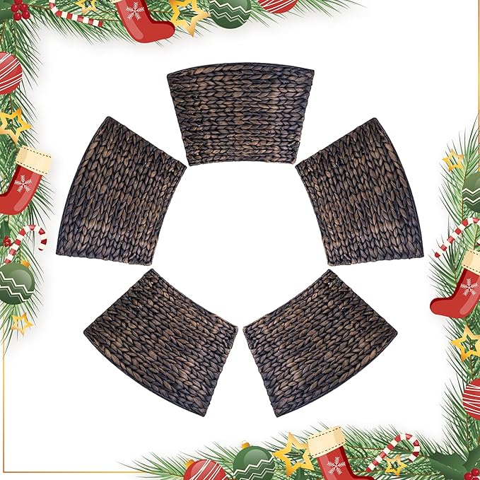 CLAYNIX Tree Collar - Large to Small Christmas Tree, 28" Christmas Tree Ring Adjustable Water Hyacinth Skirt, Christmas Tree Skirt for Decoration, Base Protection from Pets (Black)