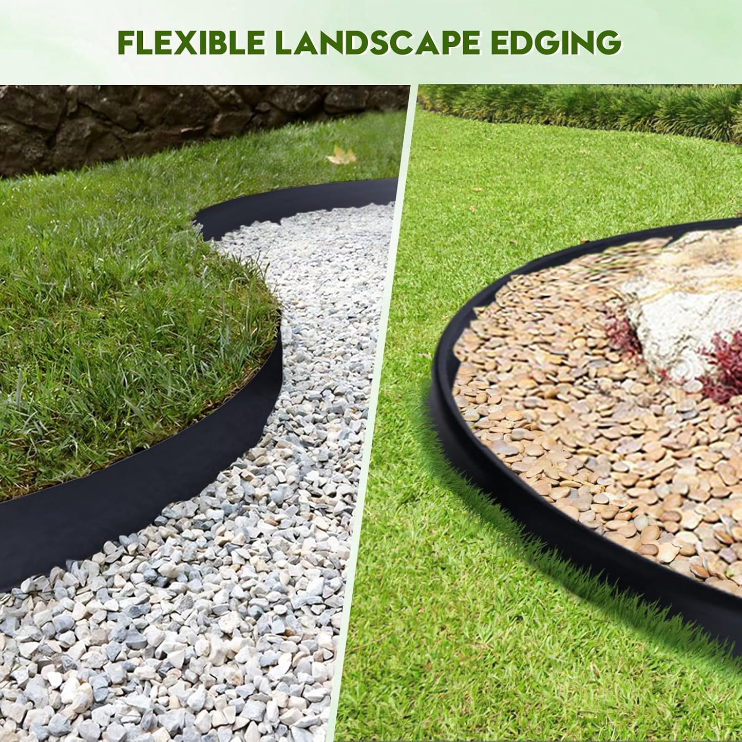 No Dig Landscape Edging 2" x 33FT Kit, Plastic Edging for Landscaping with 100 Spikes, for Garden, Lawn, Flower Beds and Yard, Black