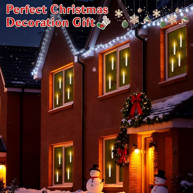 Enhon 6 Pcs Battery Operated Window Candles, Ivory LED Christmas Window Candles with Sensor Dusk to Dawn, Cordless Flameless Taper Candlestick with Battery & Suction Cup for Xmas Wedding Decorations