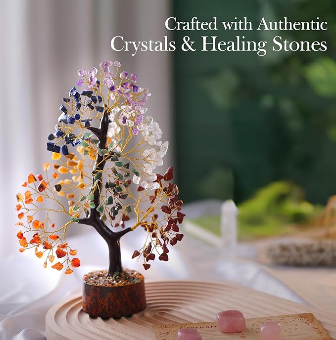 PYOR 7 Chakra Tree of Life, House Warming Gifts New Home, Birthday Gifts for Women, Healing Crystals, Money Tree, Home Office Decor, Office Desk Accessories, Crystals and Healing Stones