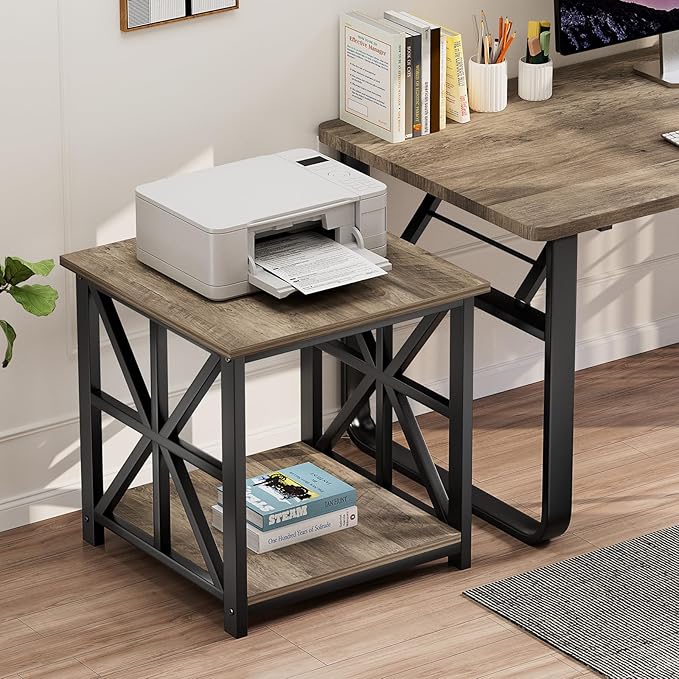 GreenForest End Table with 2-Tier Storage Shelf, 24 inch Large Side Table for Living Room,Modern Nightstand for Bedroom Bedside Office Farmhouse, Grey Wash