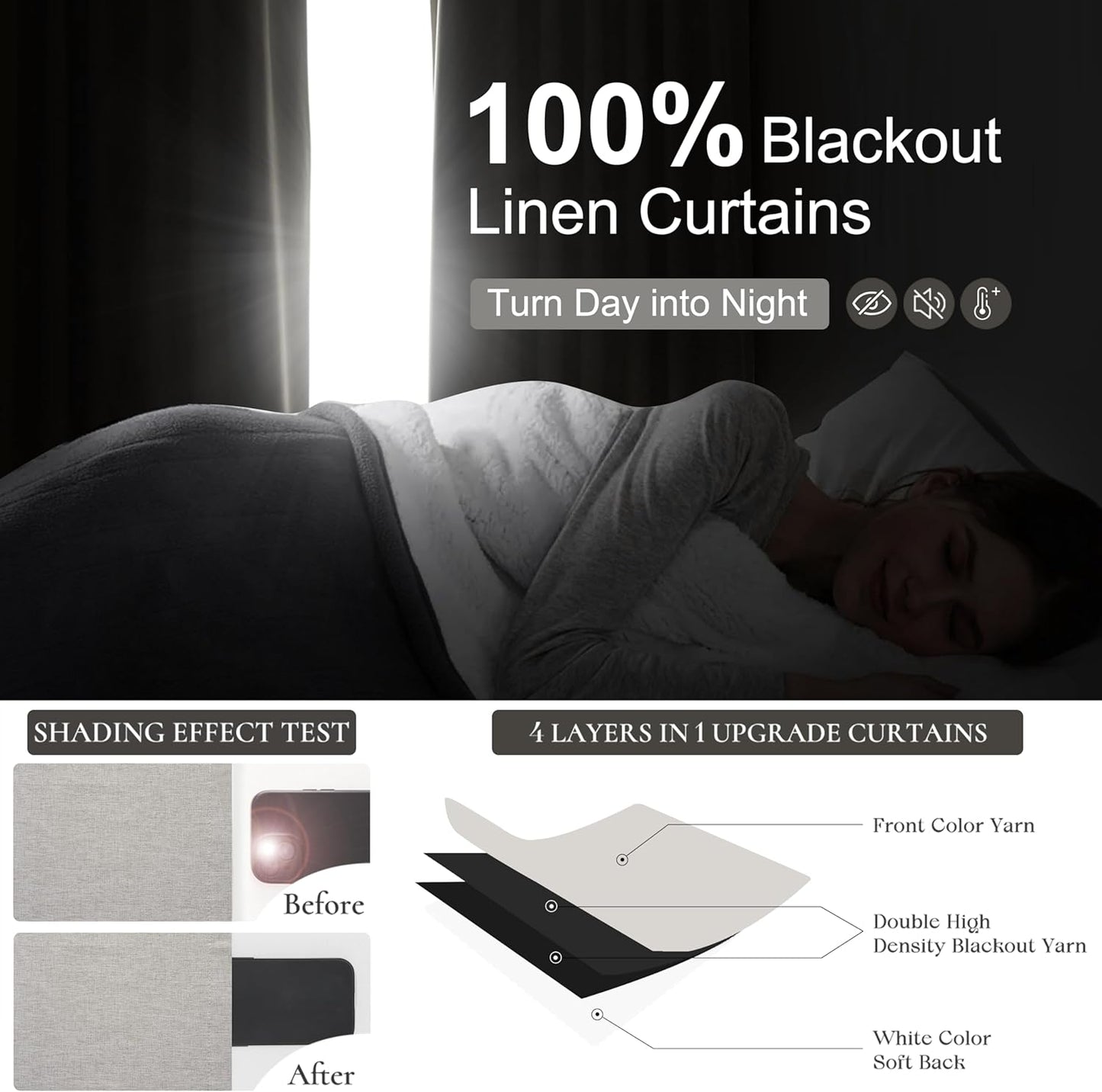 Natural Melange Taupe Blackout Curtains 102 Inch Long Flax Linen Viral Curtain with Pinch Pleat Clips&Hooks, Floor to Ceiling for Living Room Cooling Drapes for Summer Heat (40"W x 102"L x 2Panels)