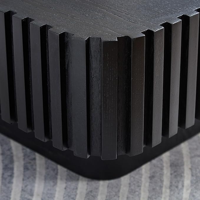 31.5" Square Coffee Table with Sturdy Base, Modern Luxury Wood Drum Center Tables,Small Wooden Accent with MDF, for Living Room, Minimalist Fluted Design-Black