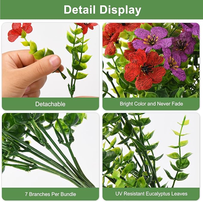 Artificial Flowers for Outdoors, 12 Bundles Multicolor Silk Fake Flower for Spring Summer Decoration, UV Resistant No Fade Artificial Outdoor Plants for Home Planter Porch Patio Yard Decor