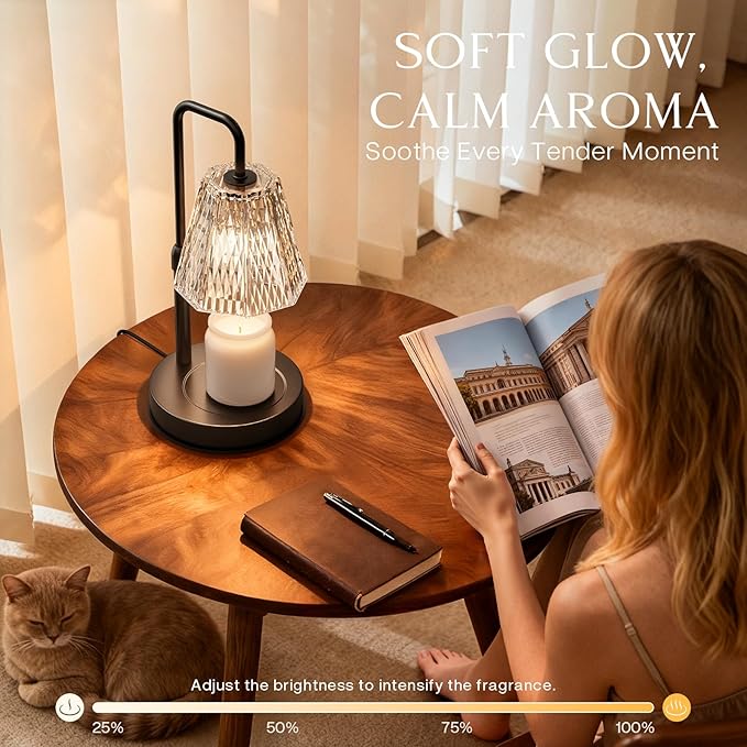 Candle Warmer Lamp with Timer – Dimmable Wax Warmer for Room Decor, Height Adjustable Candle Lamp for Mom Christmas Gifts, Birthday Gifts for Women, House warming Gifts for New Home Decor with 2 Bulbs